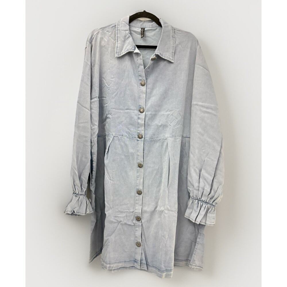 Two 2 Fly Light Wash Tencel Denim Button-Front Dress – Size 2X